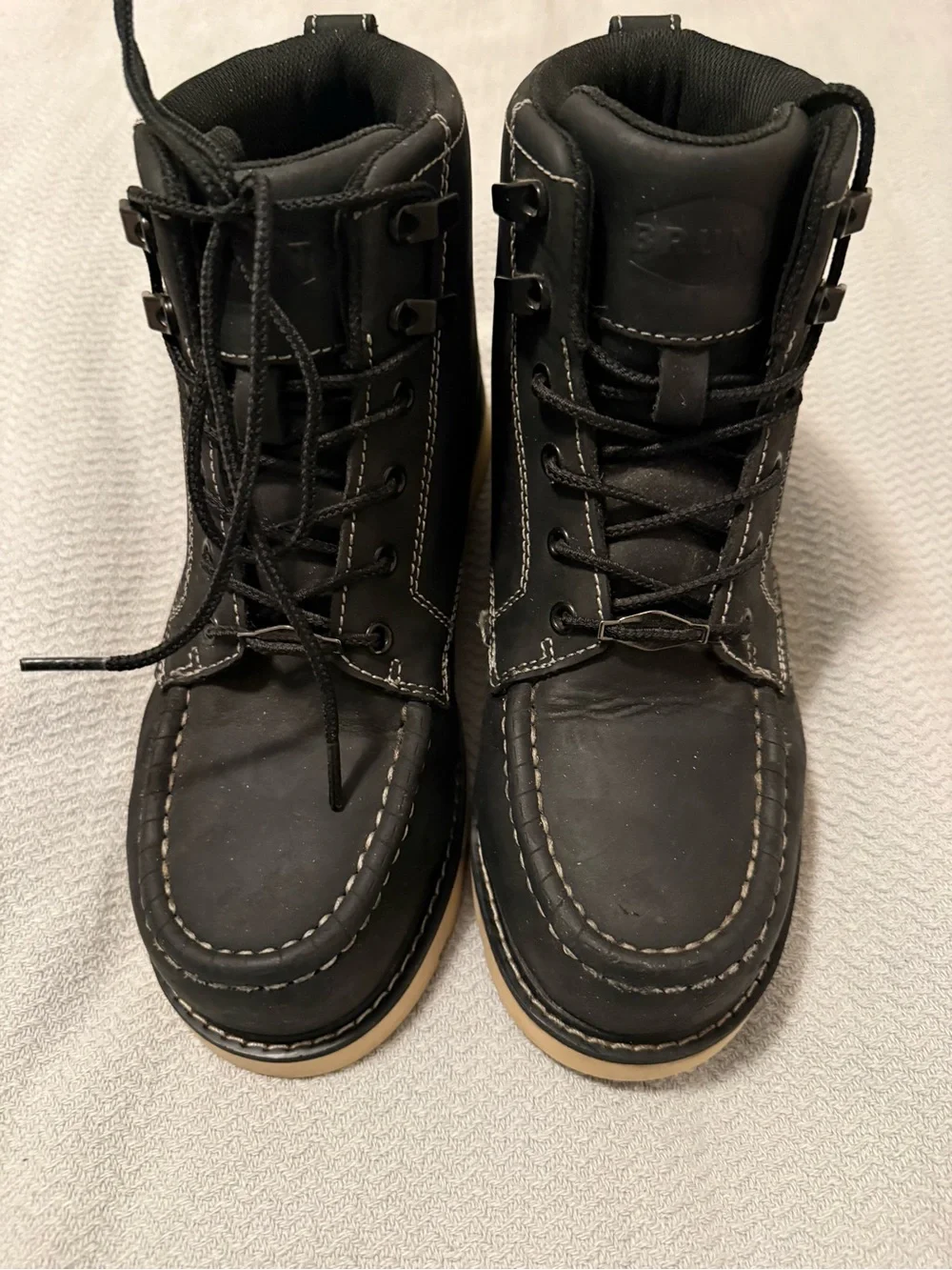 Black Moc Toe Work Boots with Cream Sole - BRUNT Marin 6inch w/ comp toe